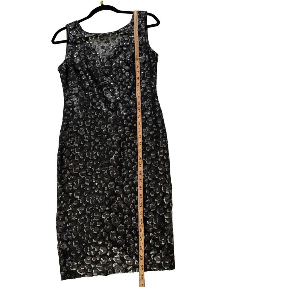 NWOT CALVIN KLEIN 6 Leopard Black Silver Sheath Sequin Dress VNeck NEW #7126 - Picture 7 of 13